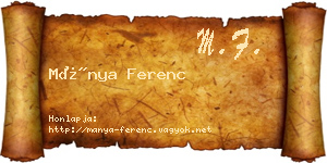 Mánya Ferenc névjegykártya